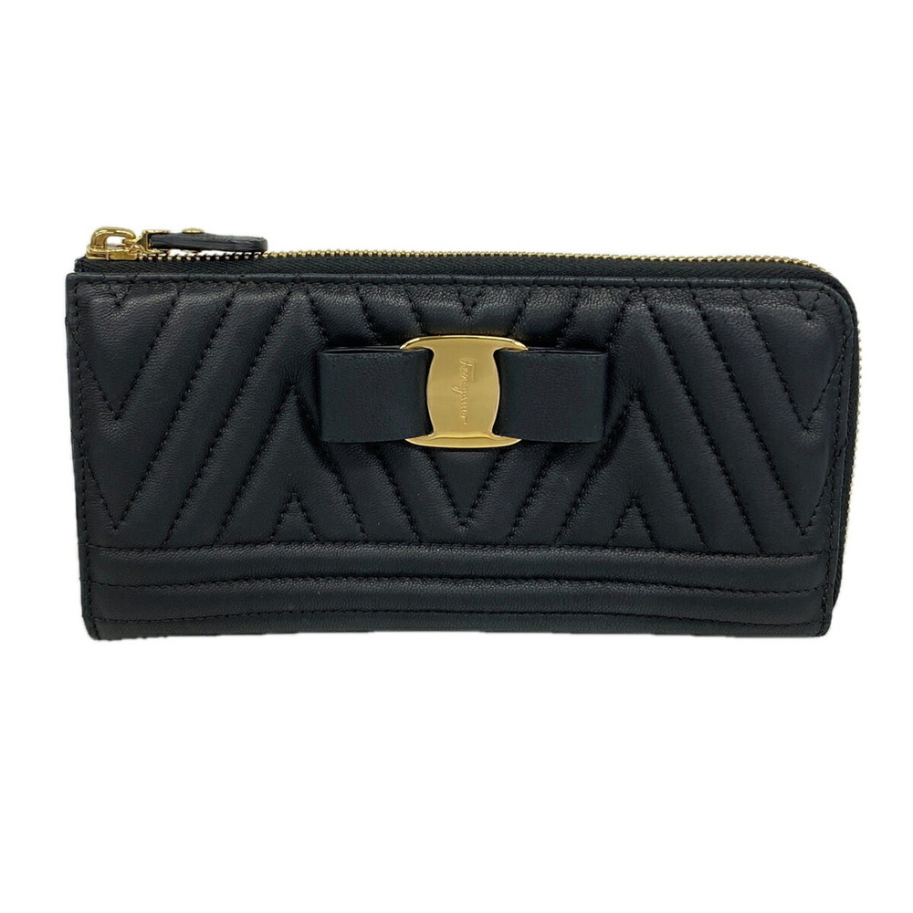 Salvatore Ferragamo Vara Leather Long Wallet, Black, Women's P3473415